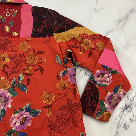 Coldwater Creek Embroidered Jacket Plus Size 1x Red Pink Floral Patchwork - Picture 9 of 11